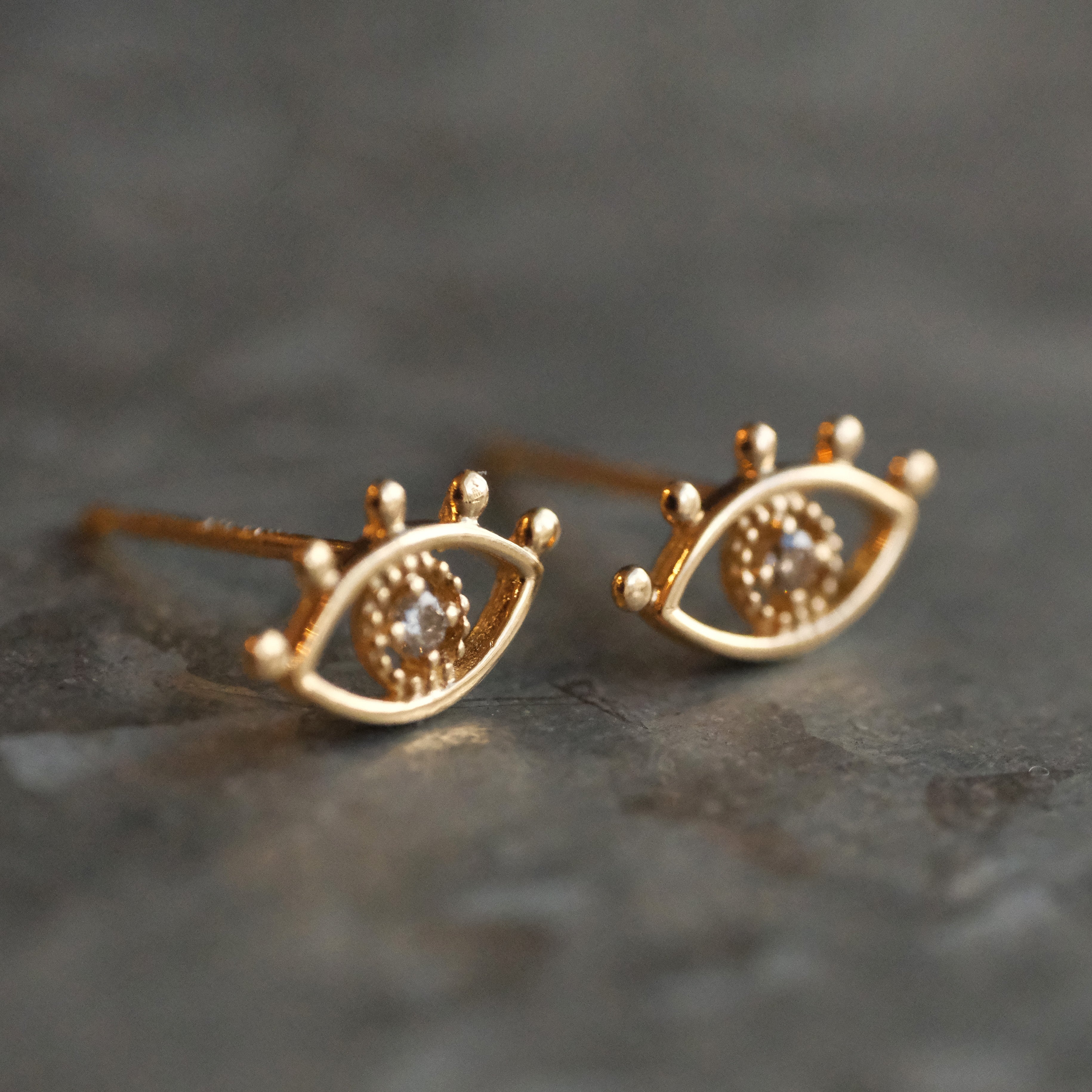 14k + Natural Diamond Evil Eye Studs