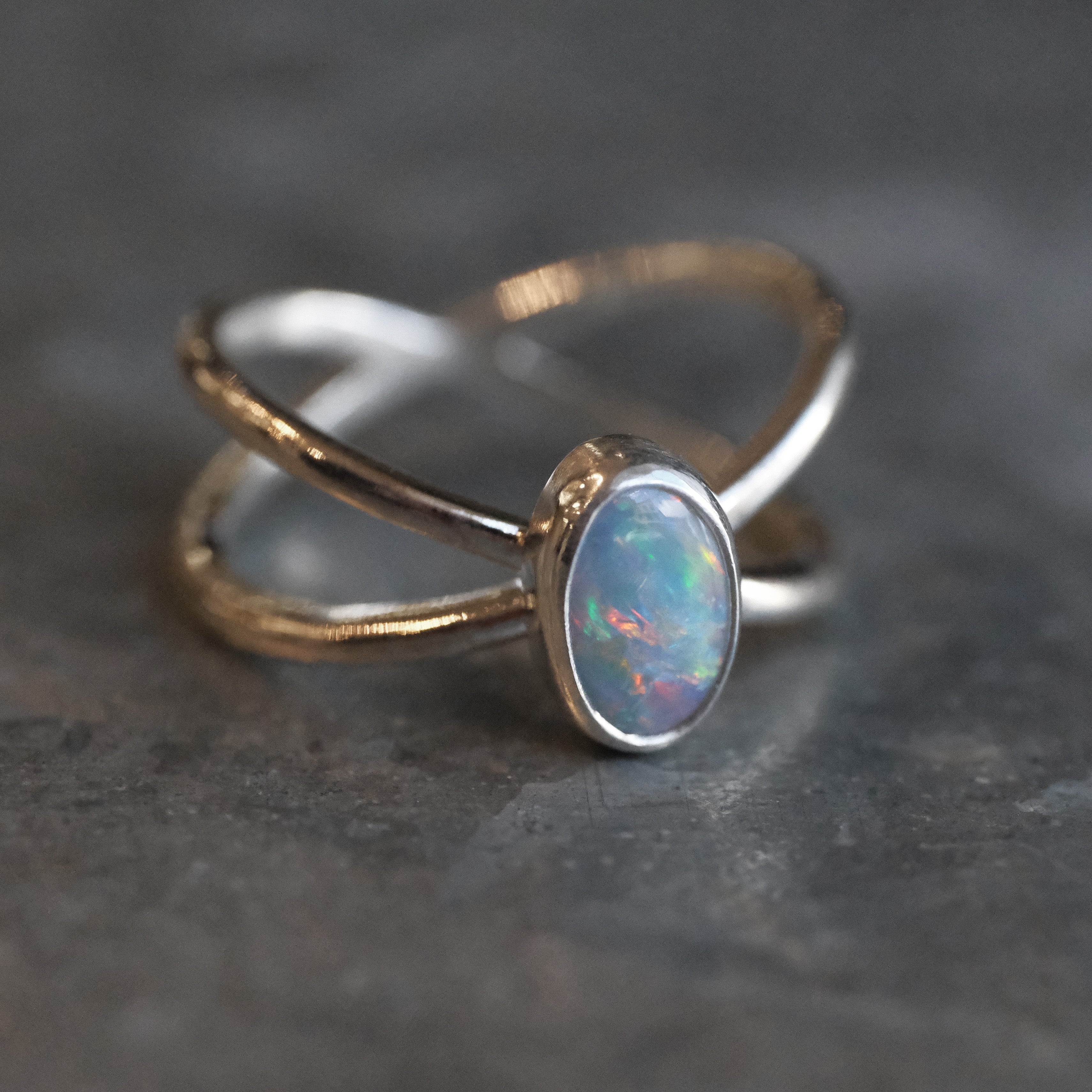 Australian Opal Atom Ring (Size 6) - One of a Kind