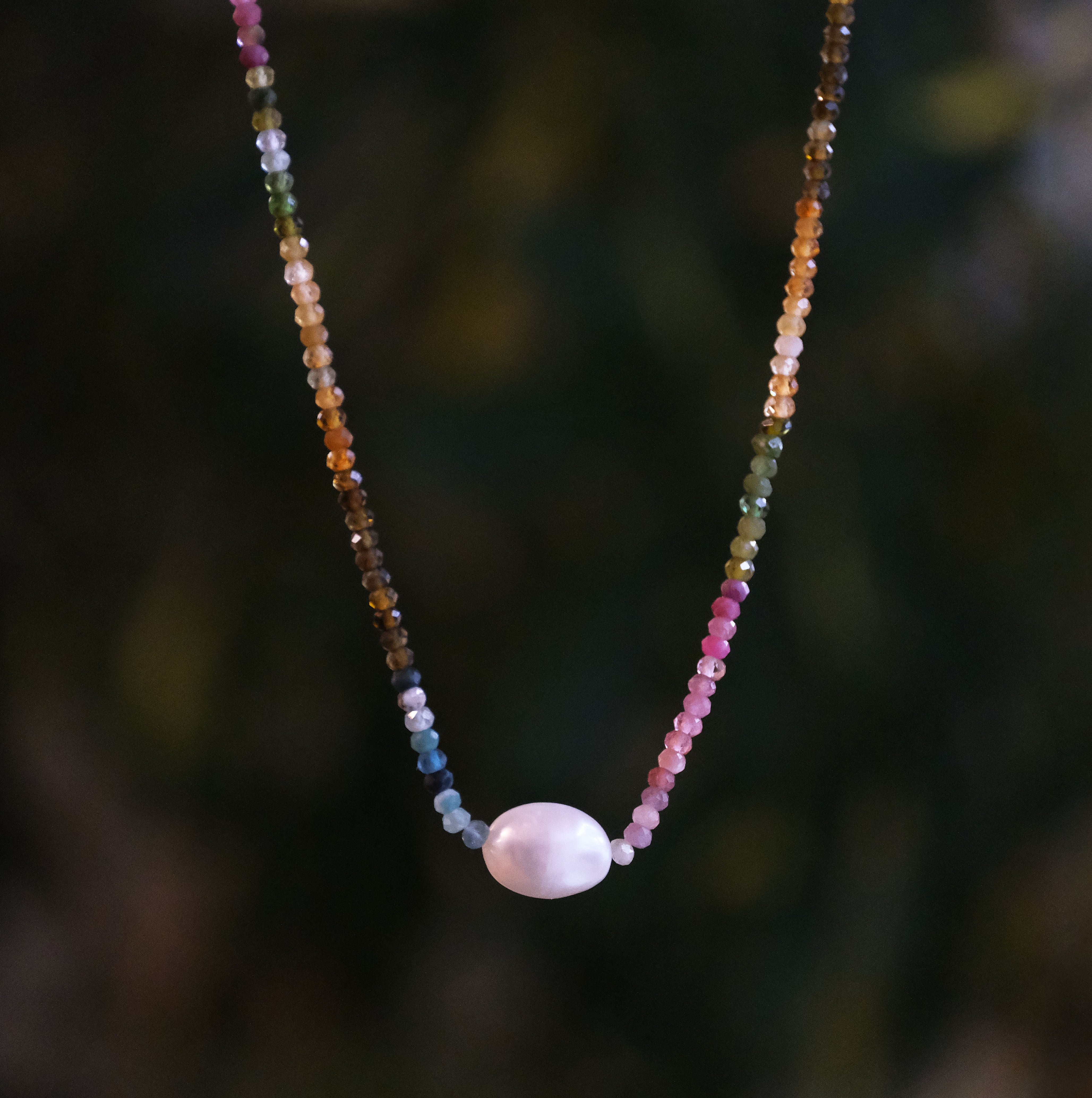 Tourmaline + Freshwater Pearl Blurb Necklace