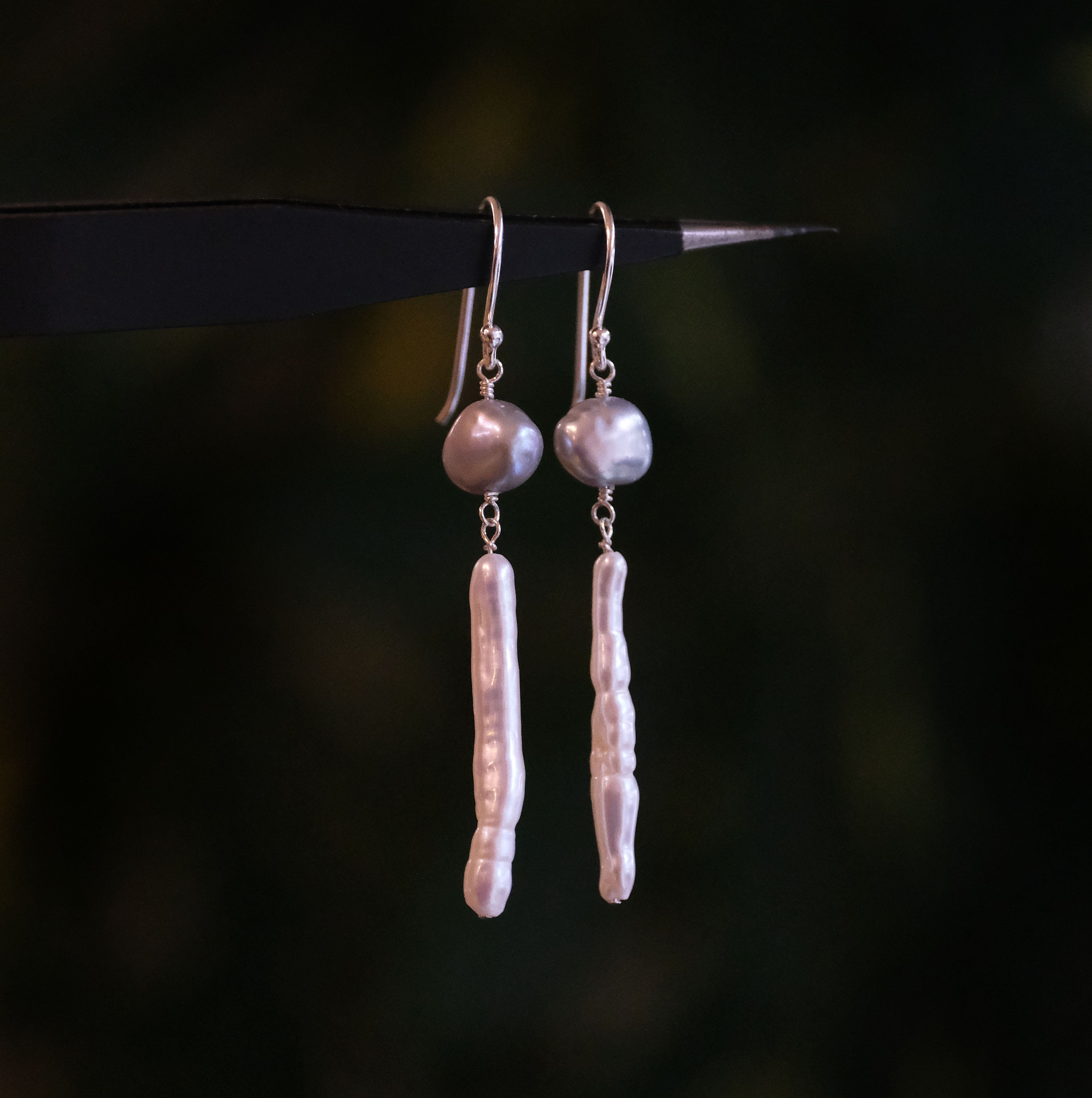 Dove Grey + White Pearl Cava Earrings