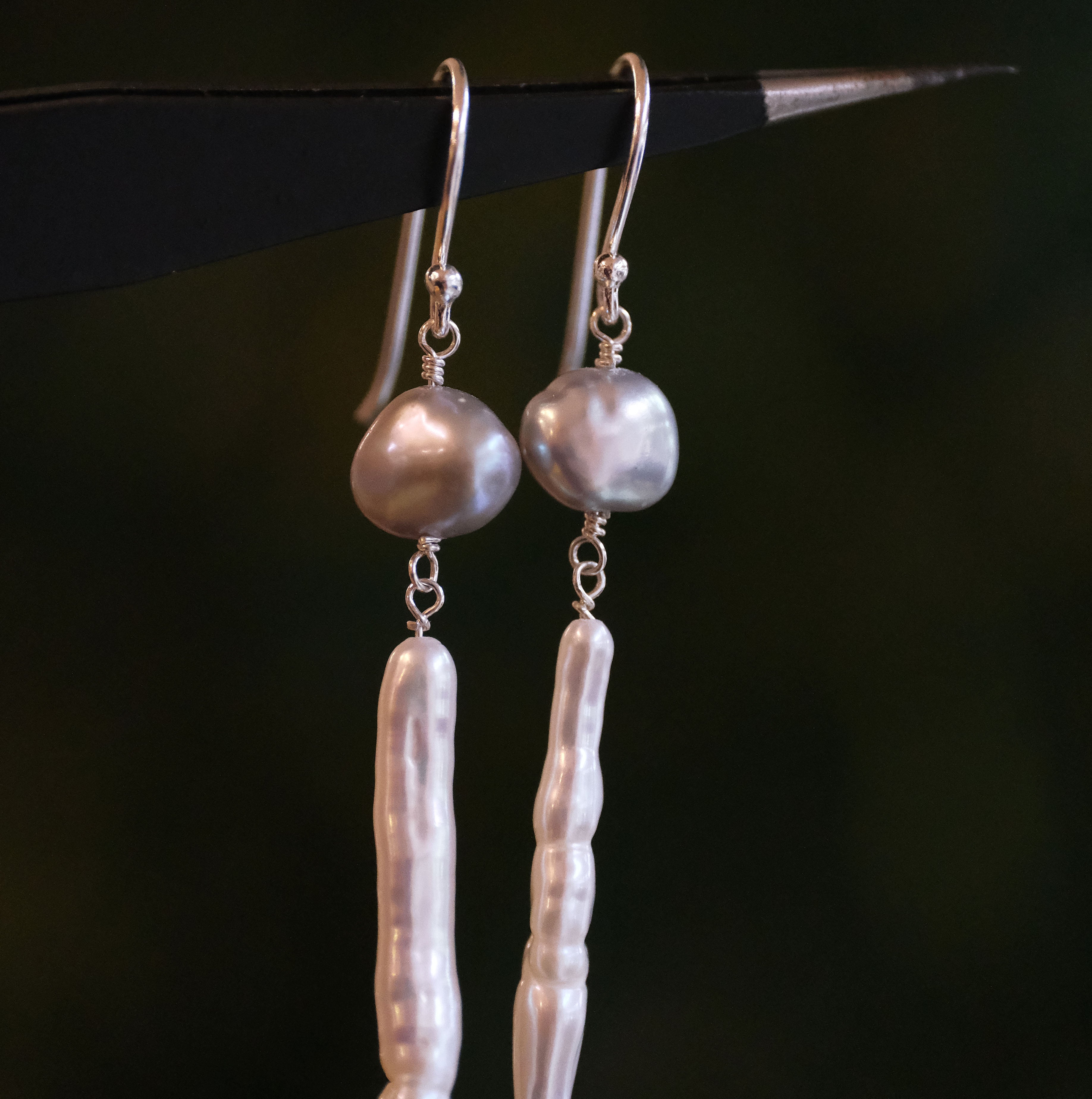 Dove Grey + White Pearl Cava Earrings