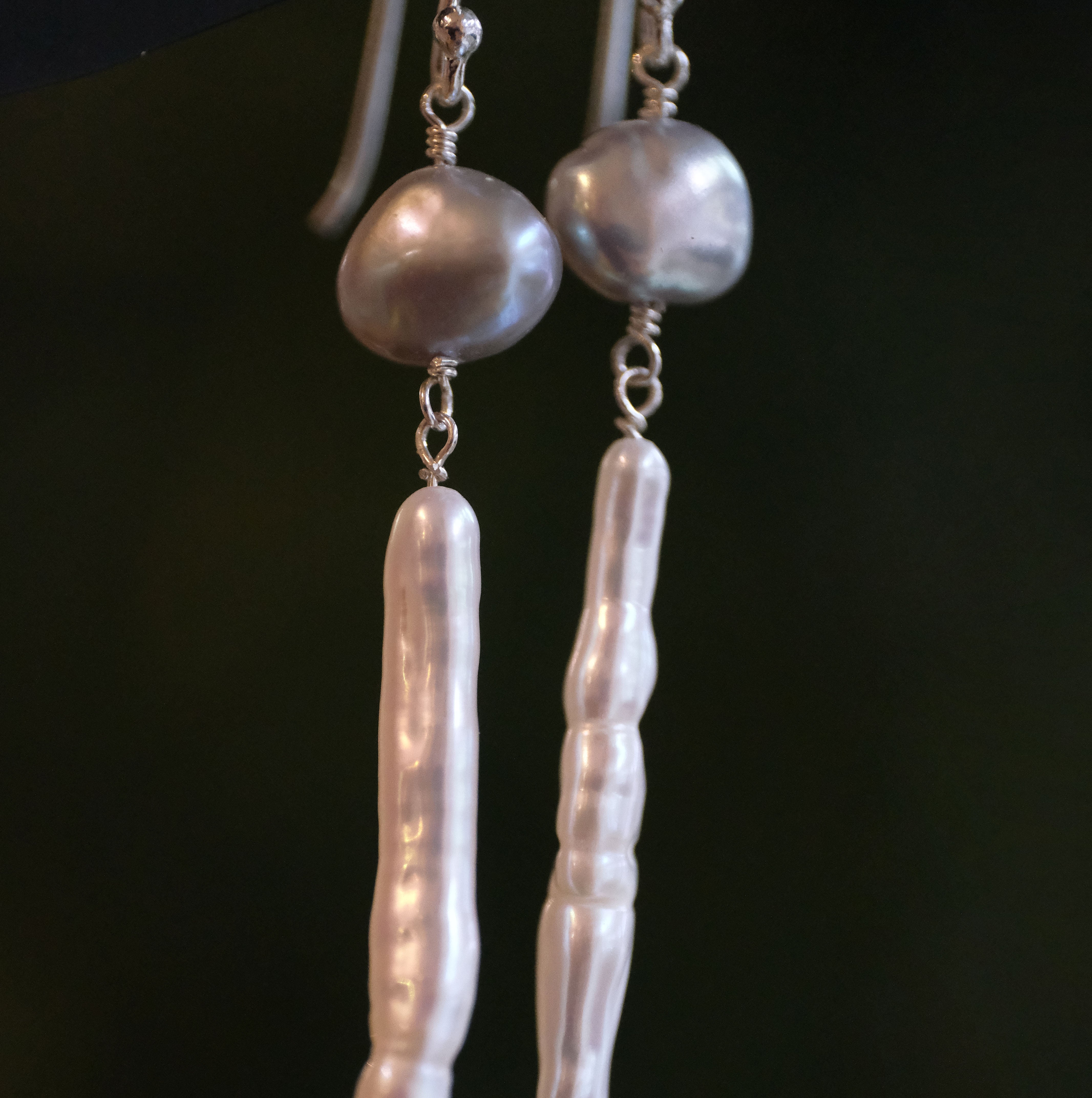 Dove Grey + White Pearl Cava Earrings