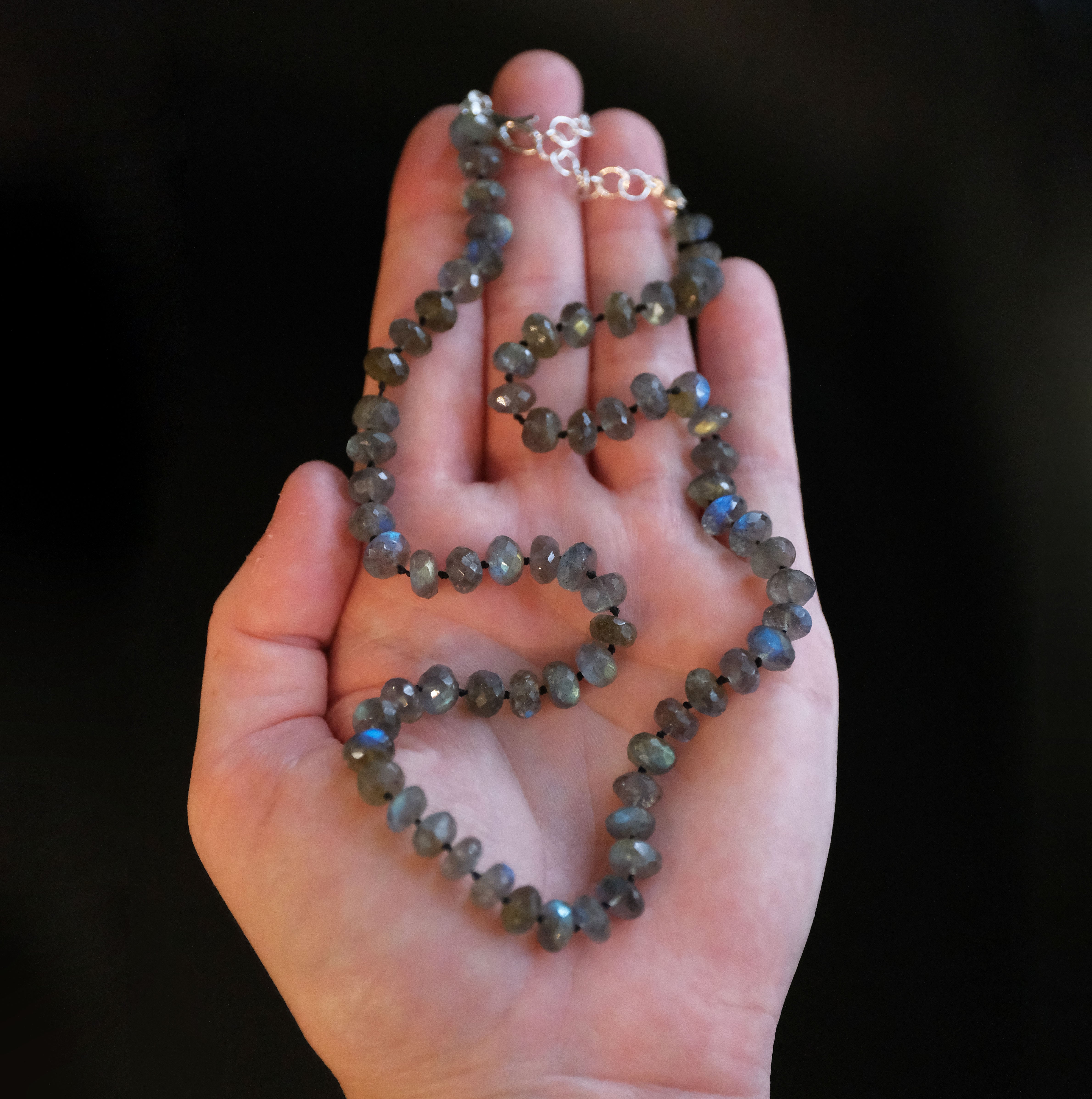 Knotted Labradorite + Sterling Satellite Necklace