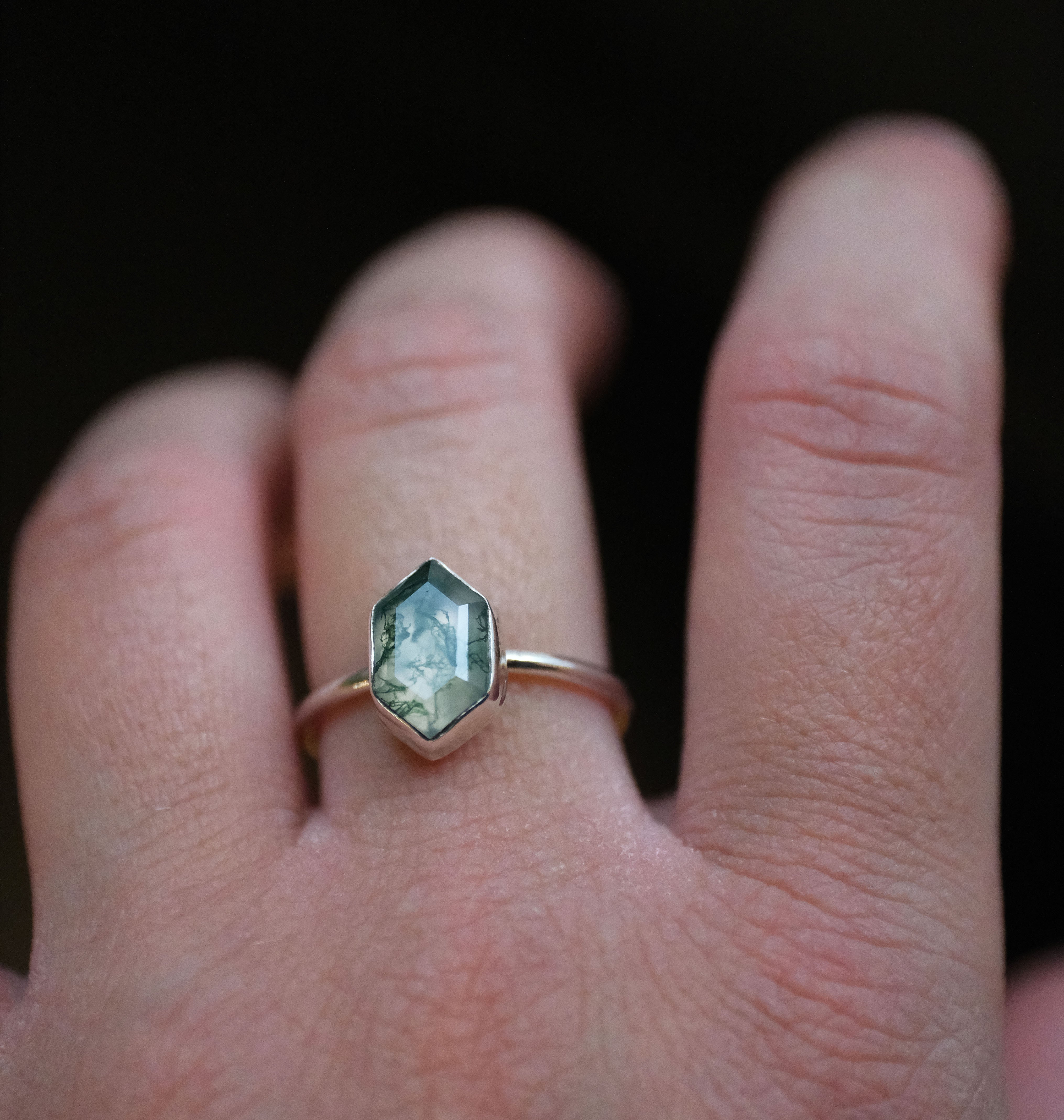 Moss Agate Chiquito Ring (Size 8) - One of a Kind
