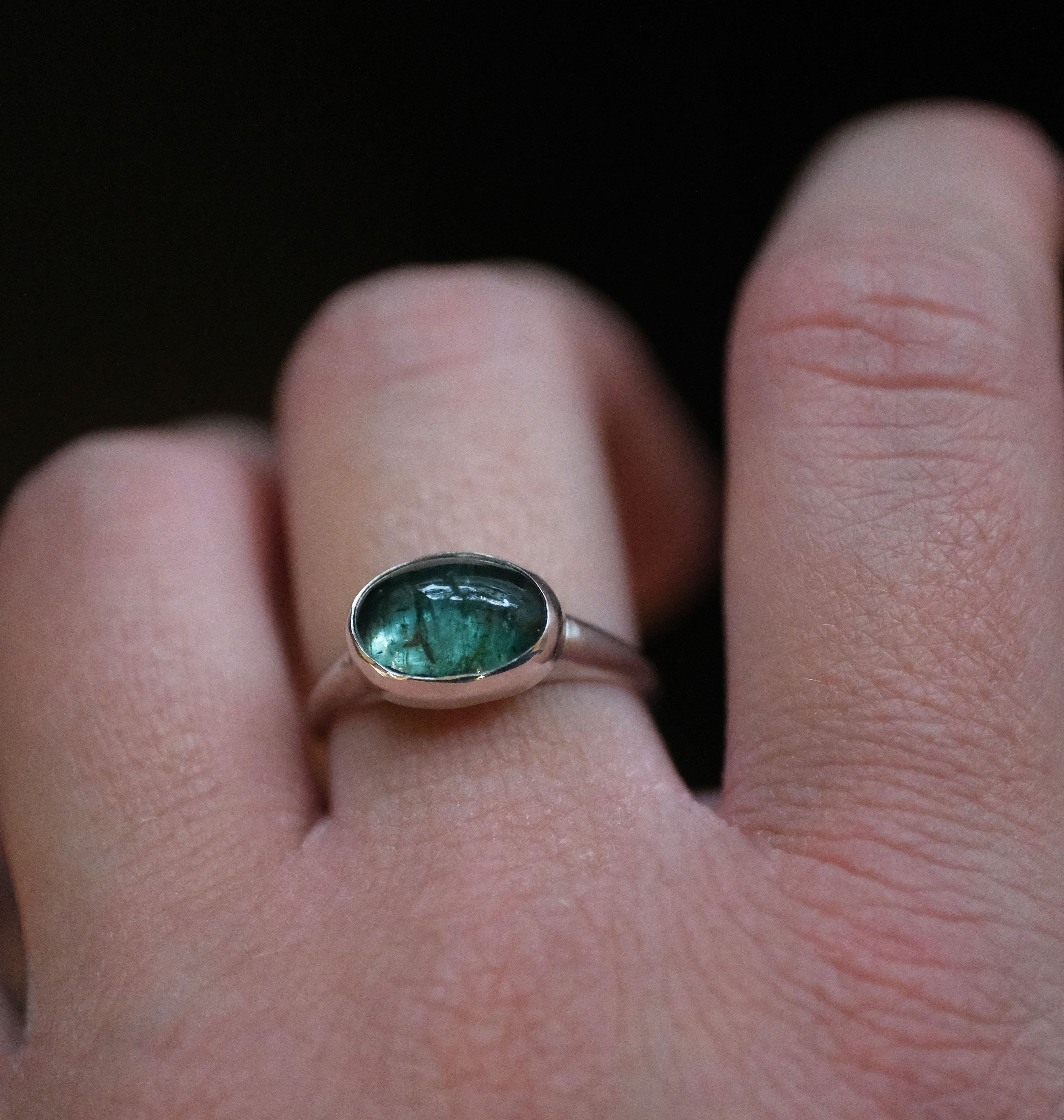 Green Tourmaline Curve Ring (Size 7) - One of a Kind