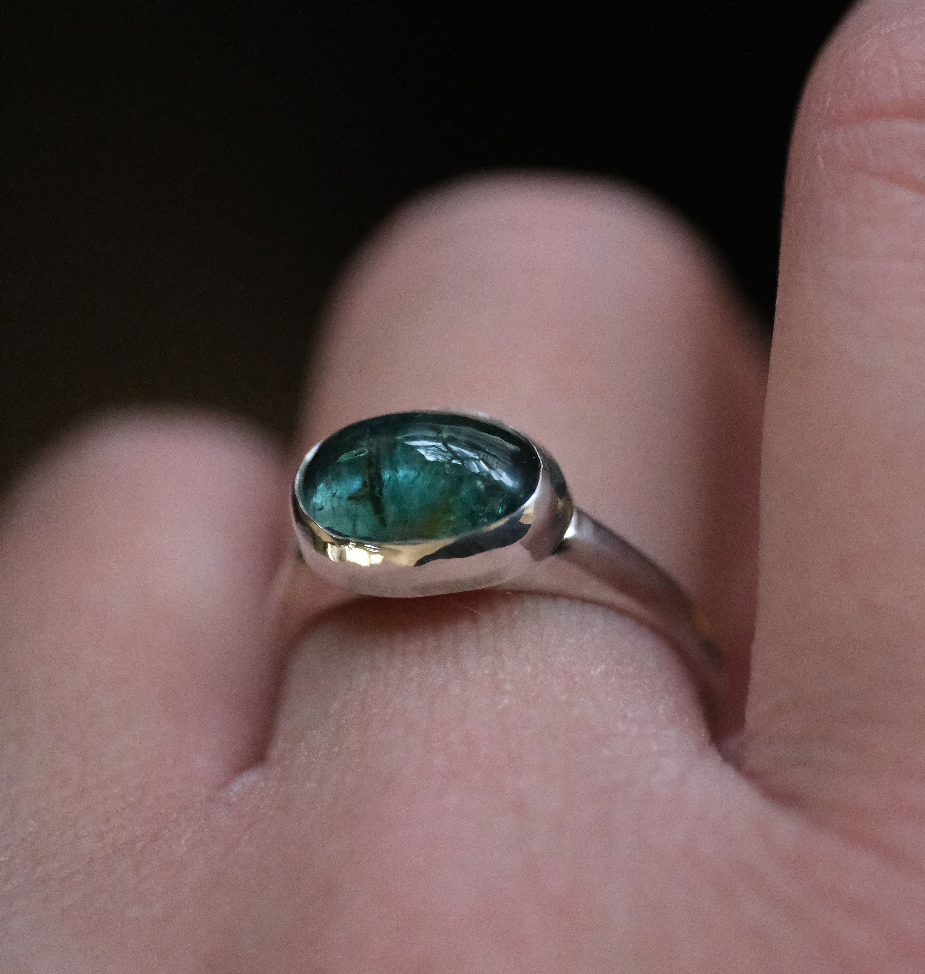 Green Tourmaline Curve Ring (Size 7) - One of a Kind
