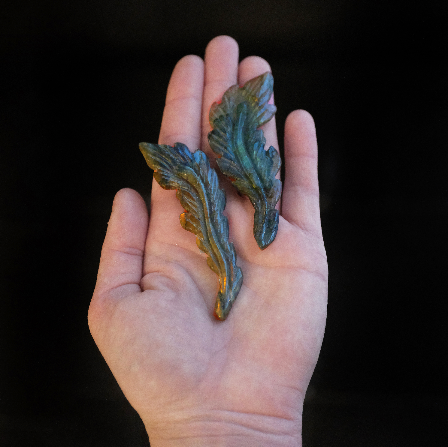 Hand Carved Labradorite Feather