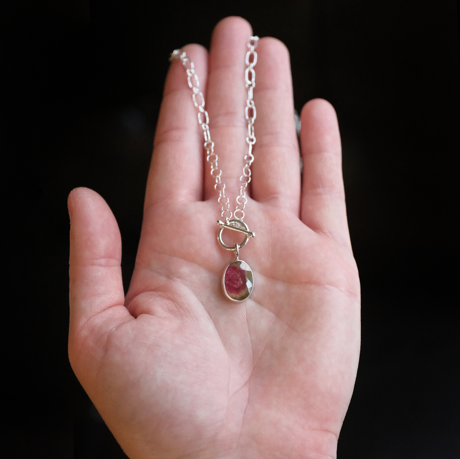 Watermelon Tourmaline Ouro Necklace - One of a Kind