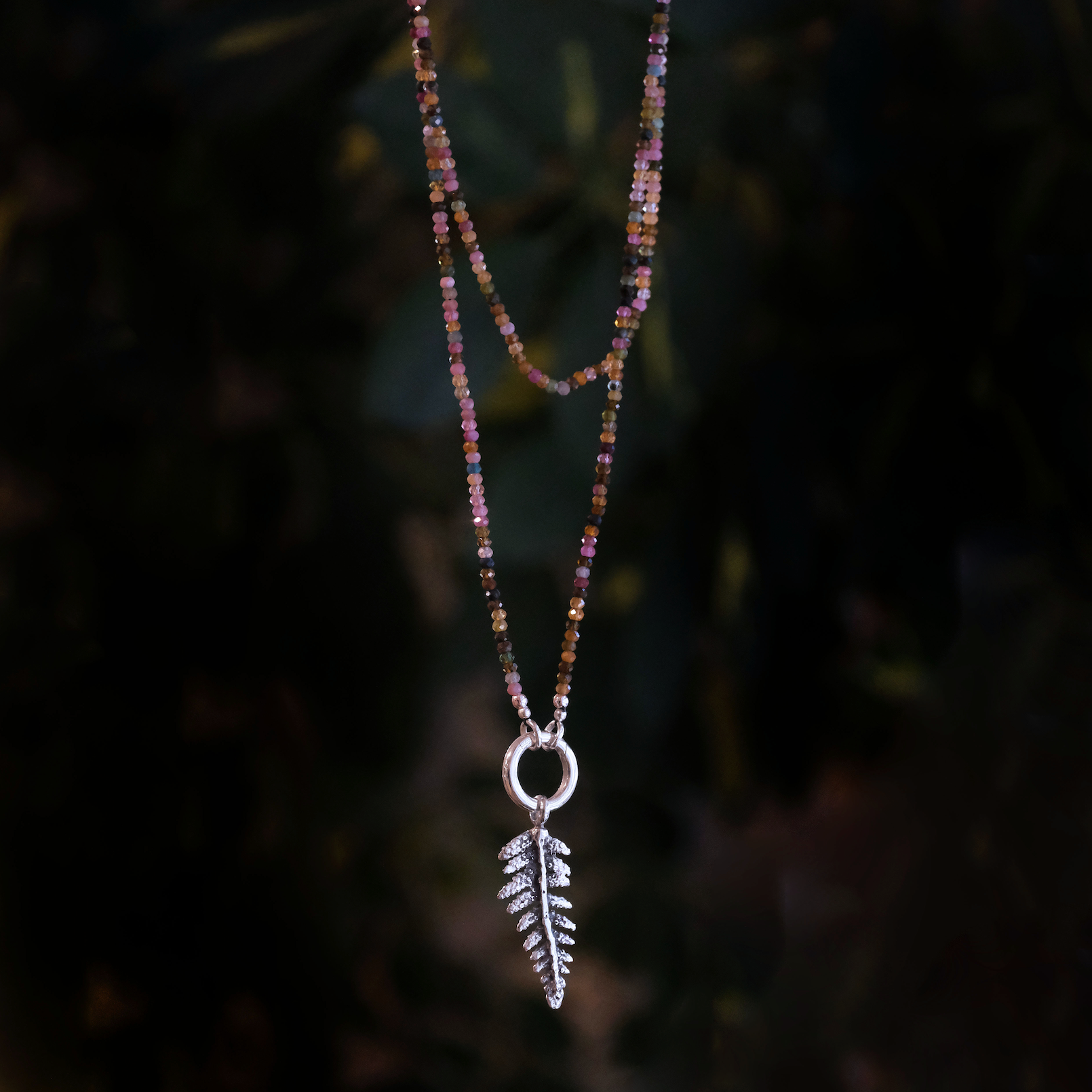 Tourmaline + Sterling Fern Garden Necklace - One of a Kind