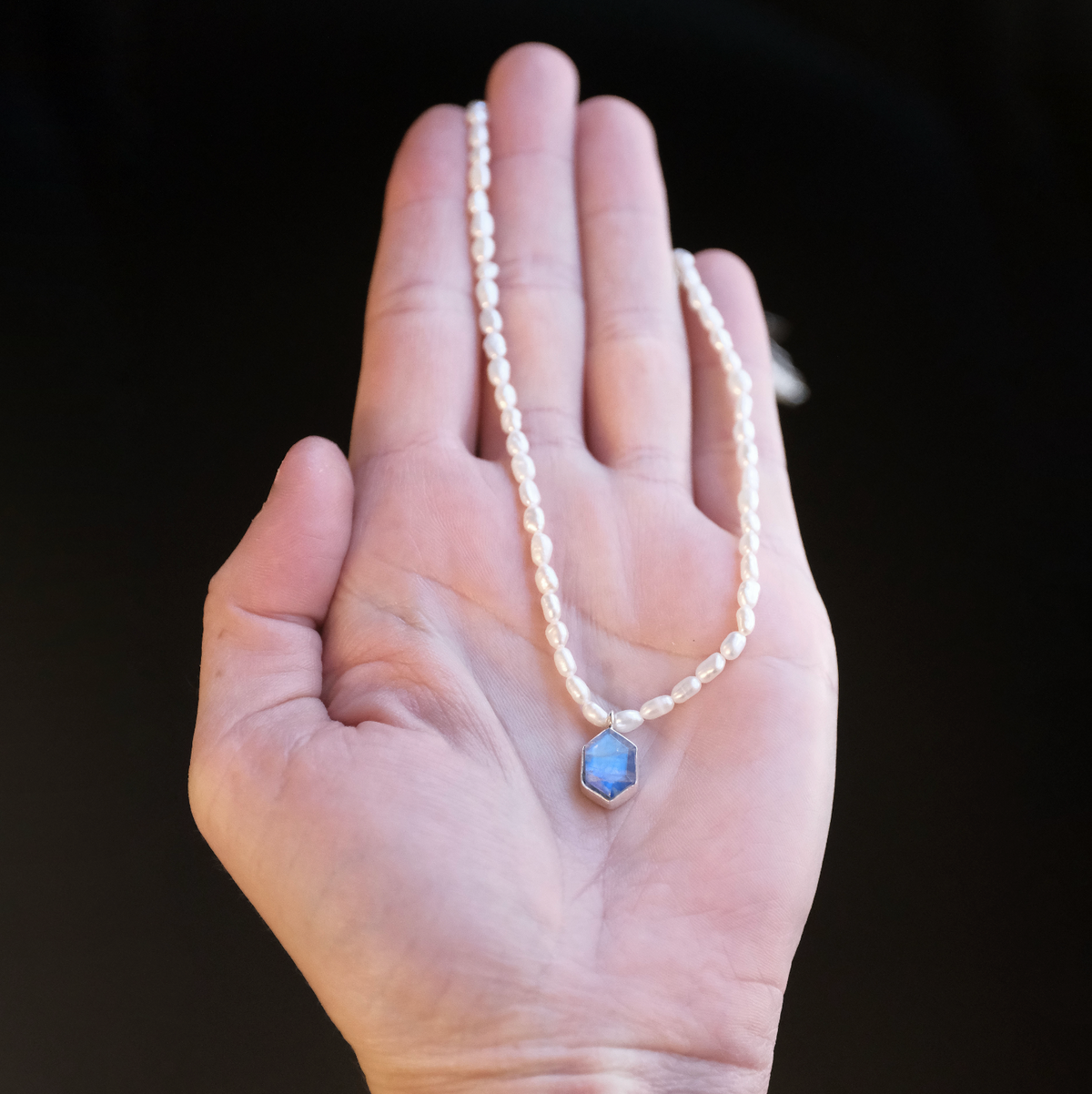 Freshwater Pearl + Moonstone Hexi Necklace - One of a Kind