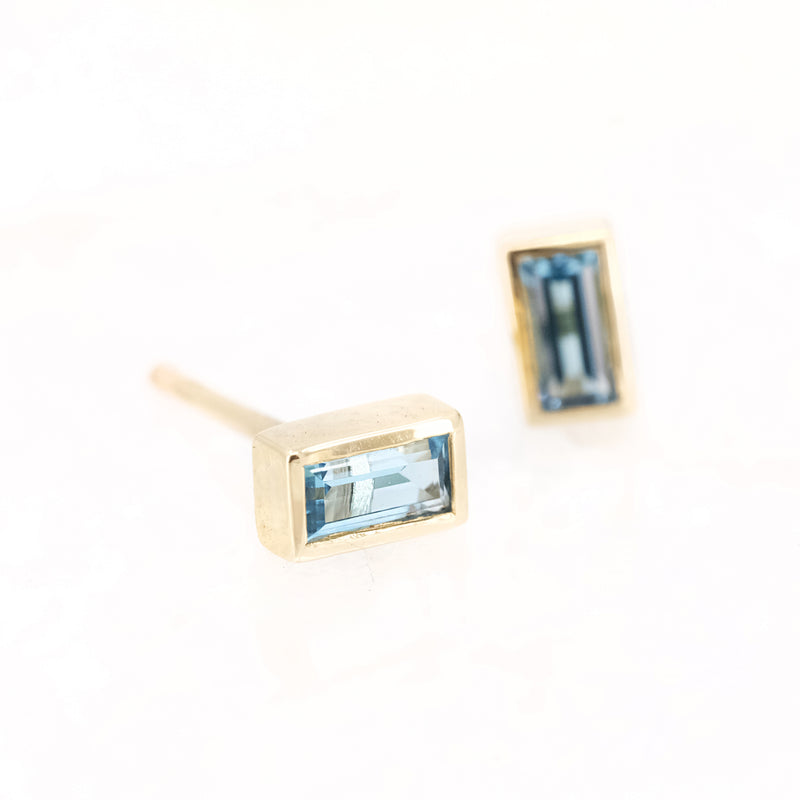 14k + Swiss Topaz Baguette Studs