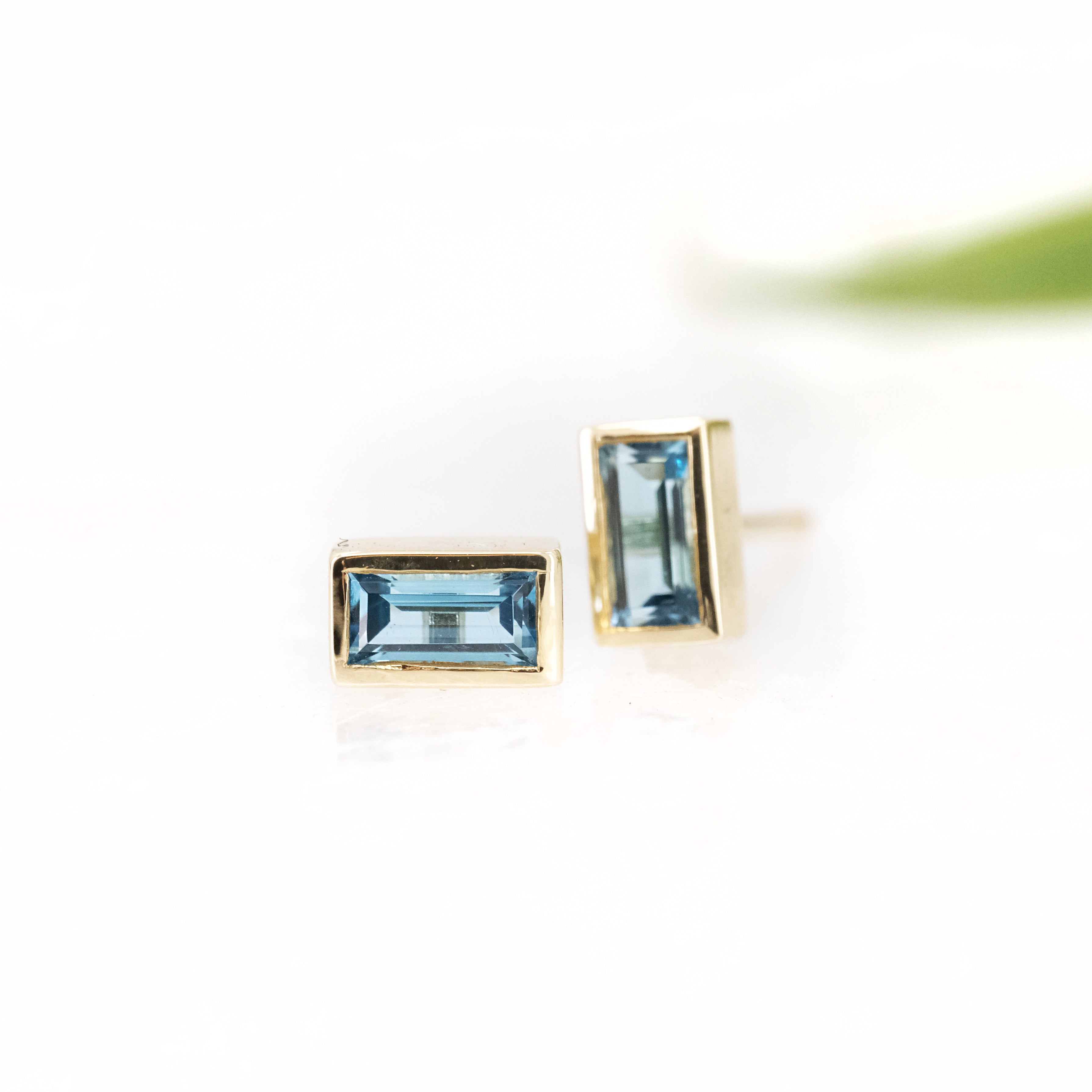 14k + Swiss Topaz Baguette Studs