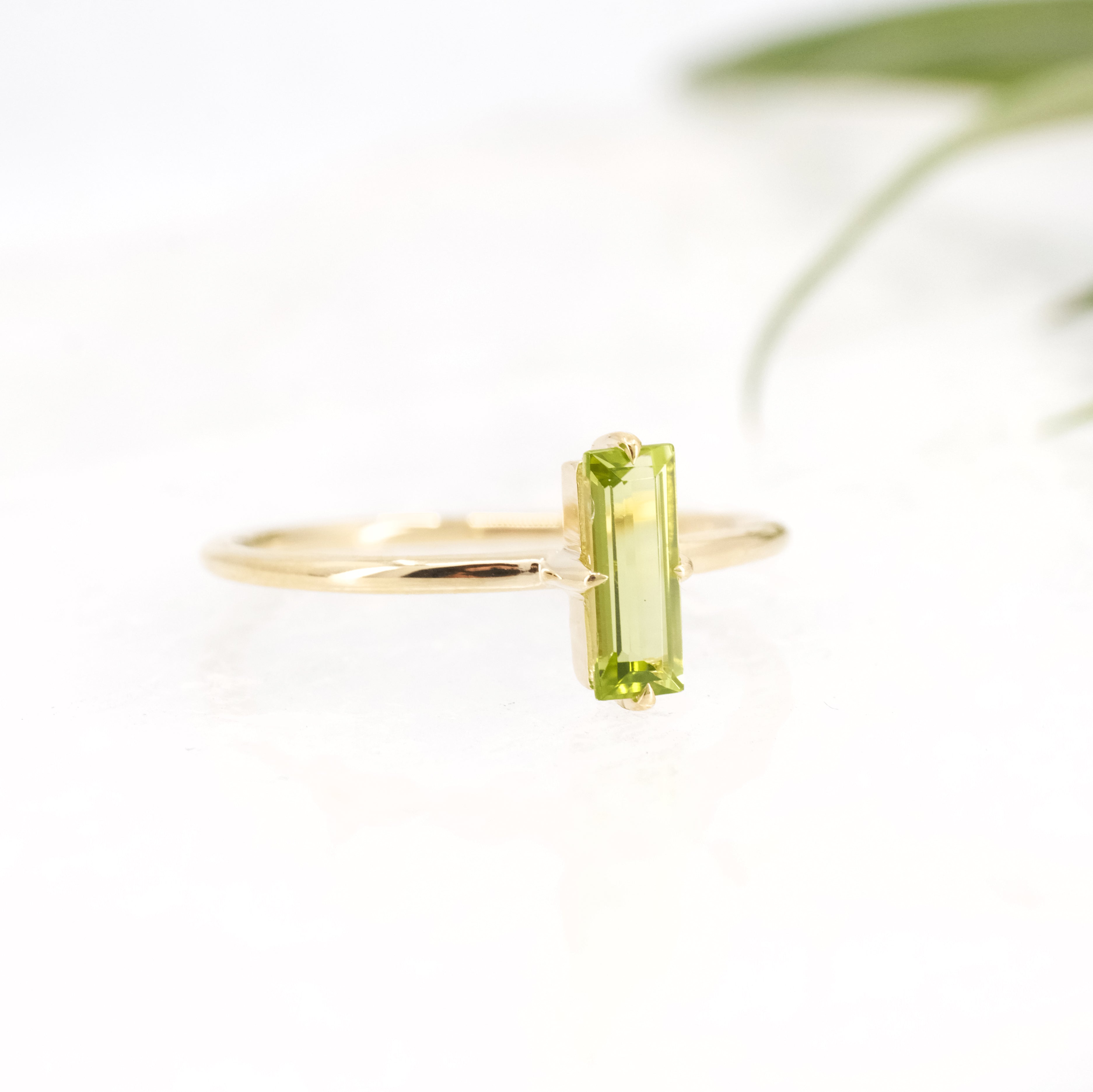 14k + Peridot Baguette Ring