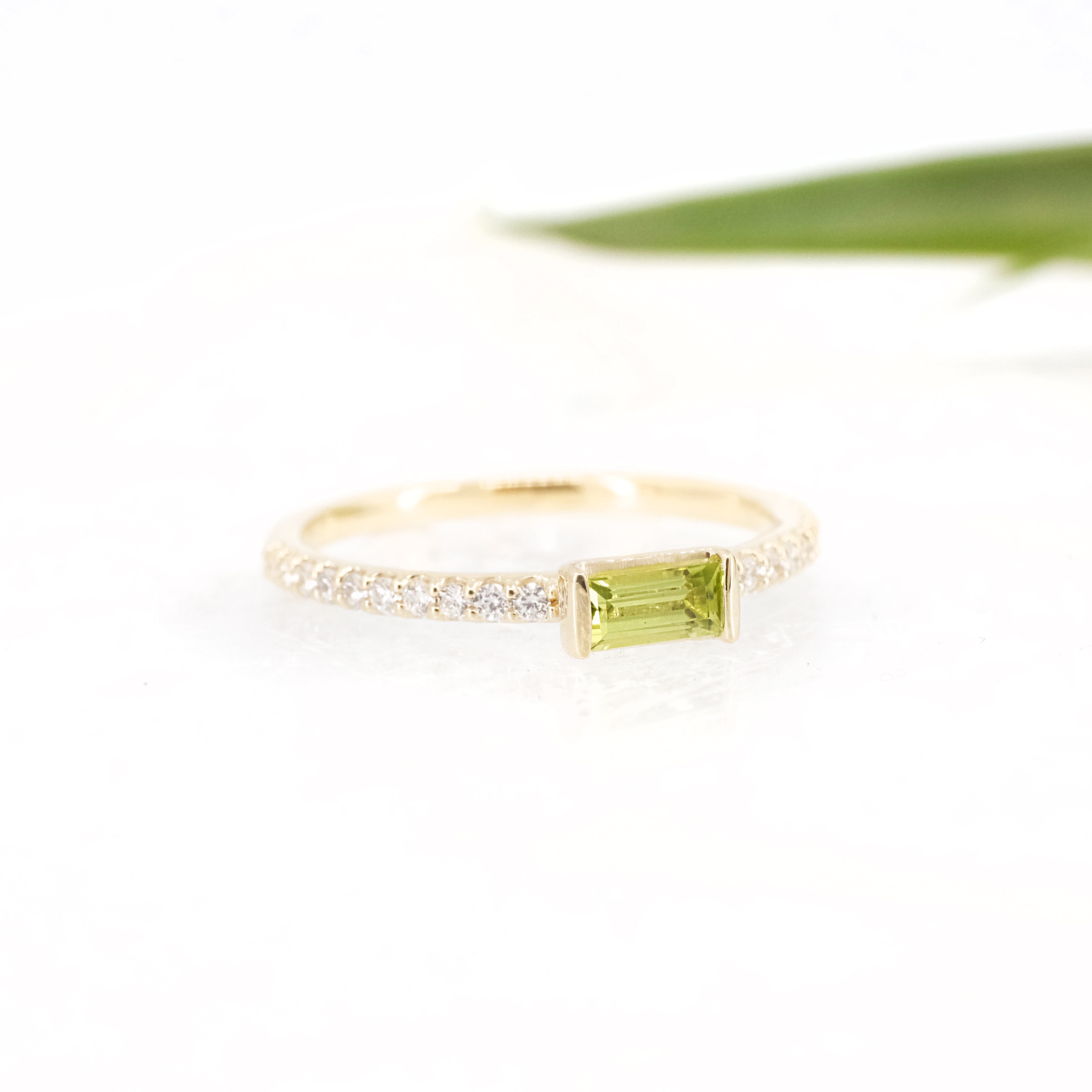 14k Peridot + Diamond Monaco Ring