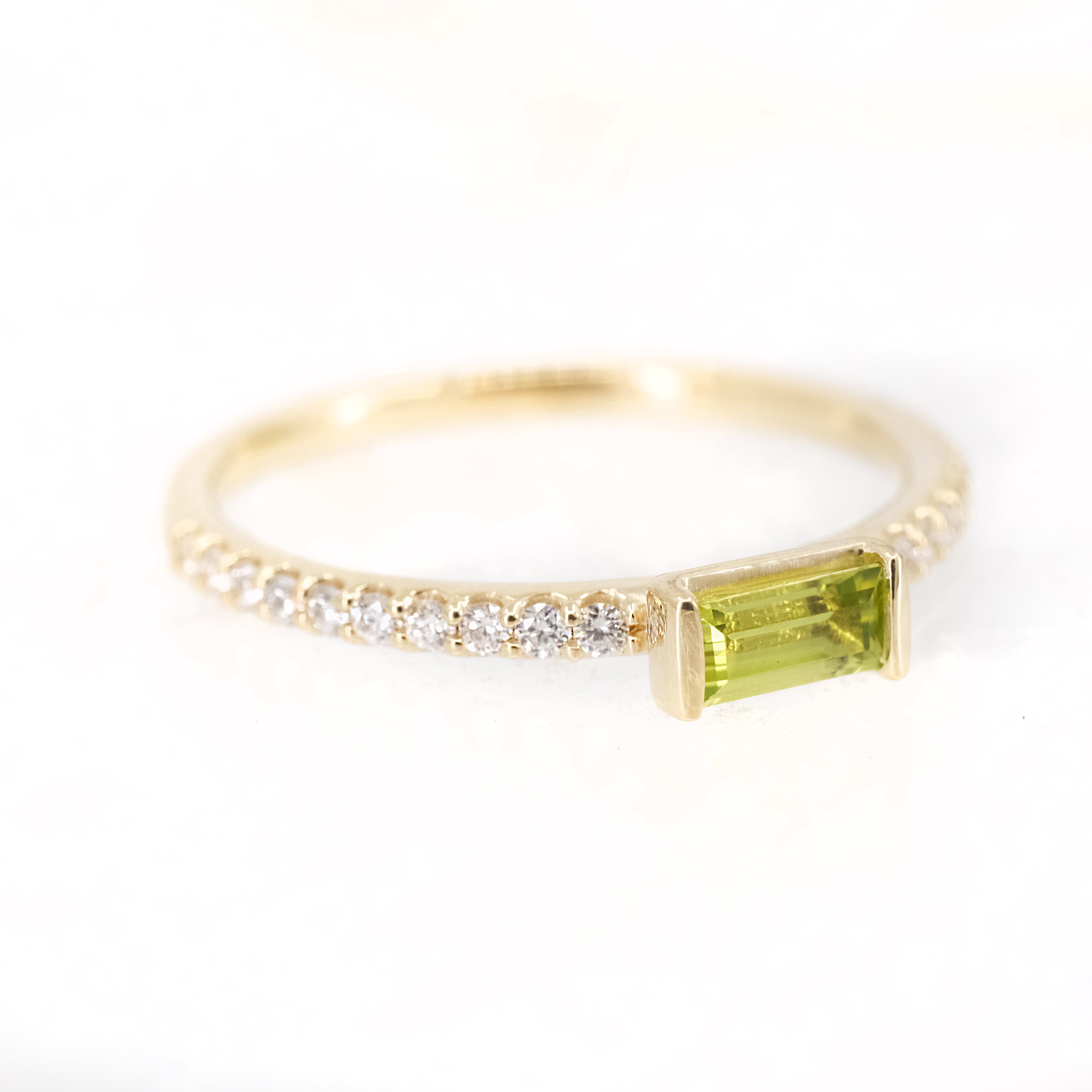 14k Peridot + Diamond Monaco Ring