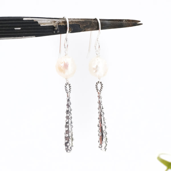 Texture Sterling + Pearl Earrings