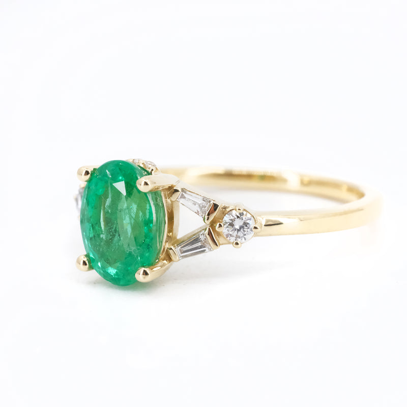 14k Heirloom Emerald + Diamond Fleur Ring