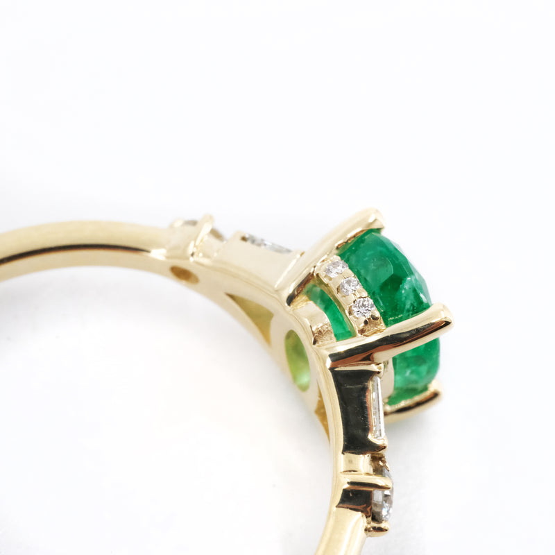 14k Heirloom Emerald + Diamond Fleur Ring