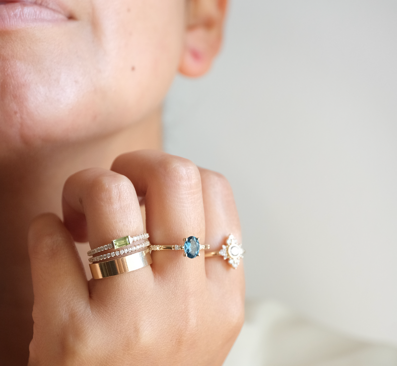 14k Peridot + Diamond Monaco Ring